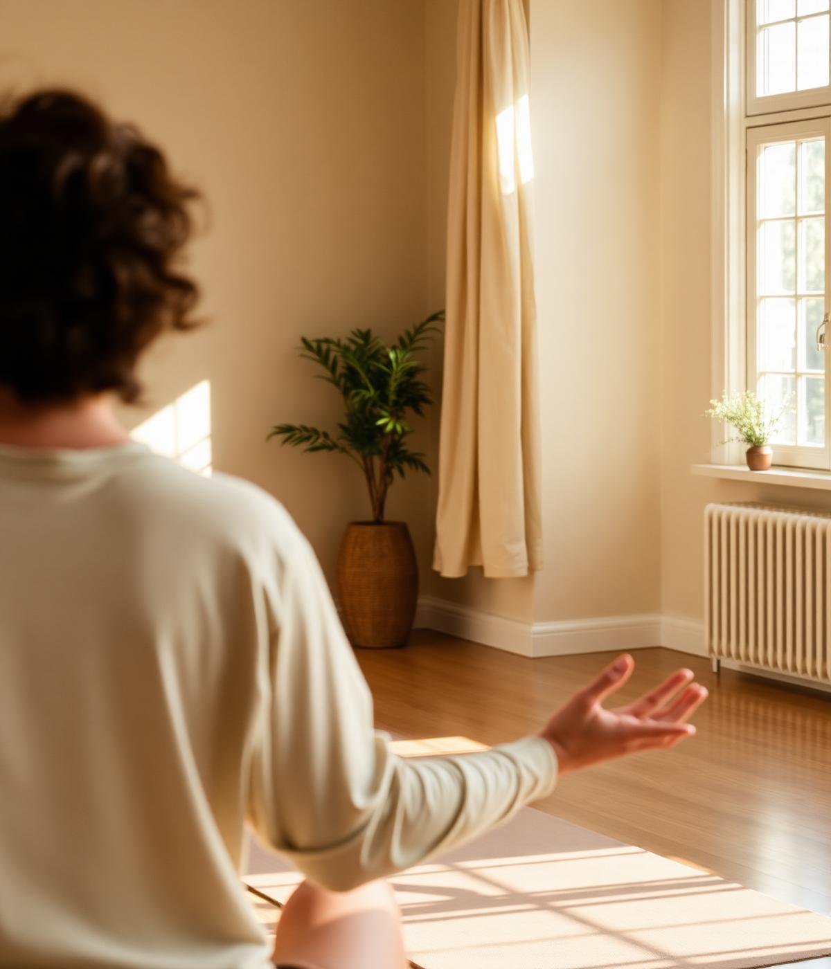 Yoga instructor guiding a class in a sunlit studio